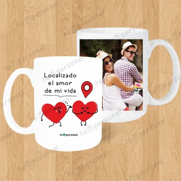Taza blanca "Localizado el amor..."
