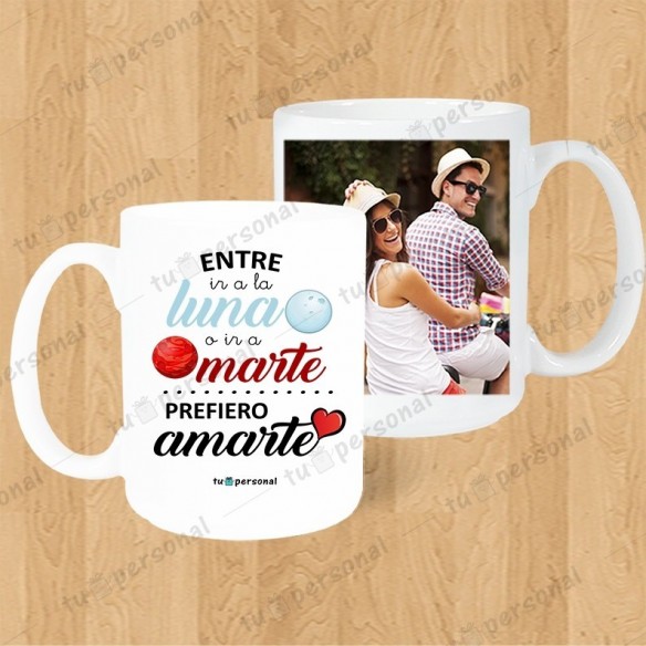 Taza blanca "Entre ir a la luna..."