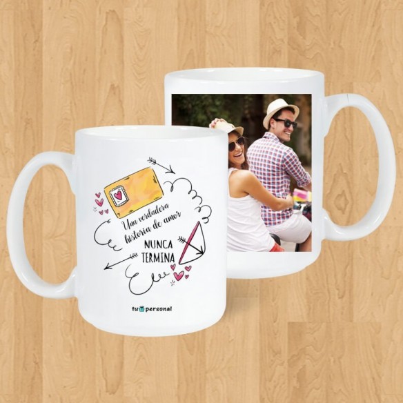 Taza blanca "Verdadera historia de amor"