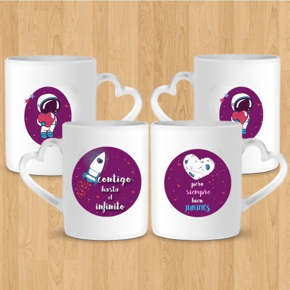 Pack de taza "Contigo hasta el infinito, pero siempre bien juntitos"