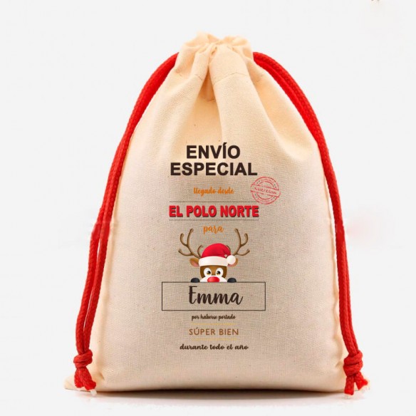 Saco Regalos Navidad Reno Personalizado