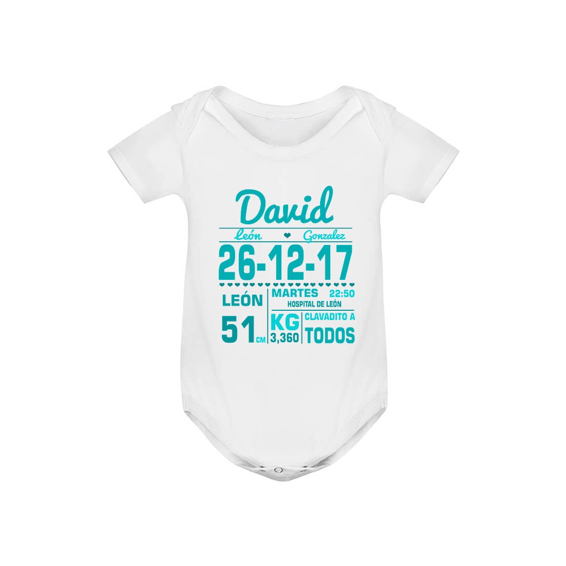 Body bebé personalizado con datos nacimiento - Regalos Personalizados